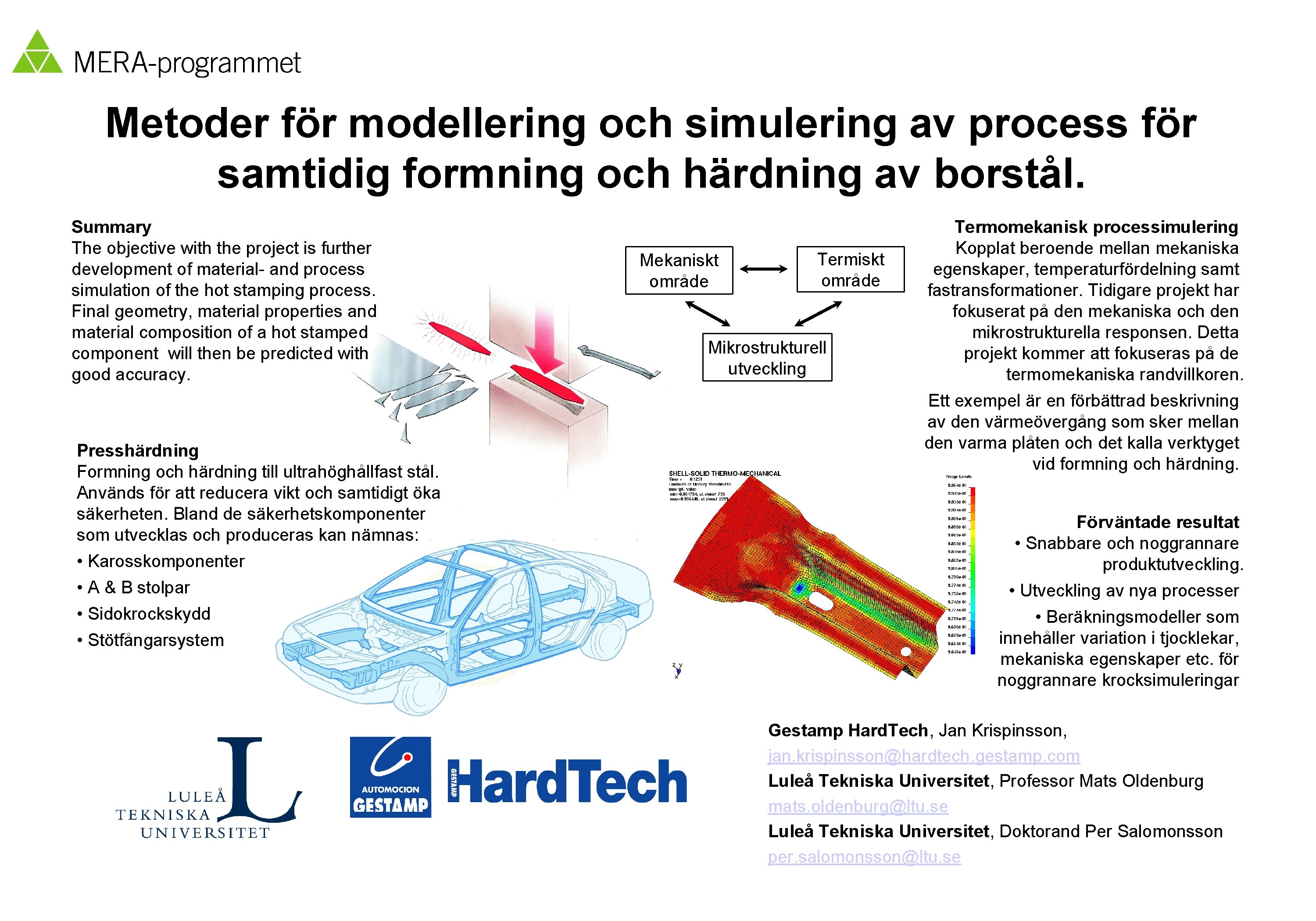 Metoder för modellering och simulering av process för samtidig formning och härdning av borstål.