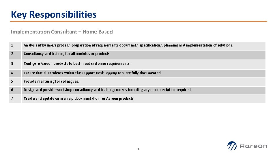 Key Responsibilities Implementation Consultant – Home Based 1 Analysis of business process, preparation of