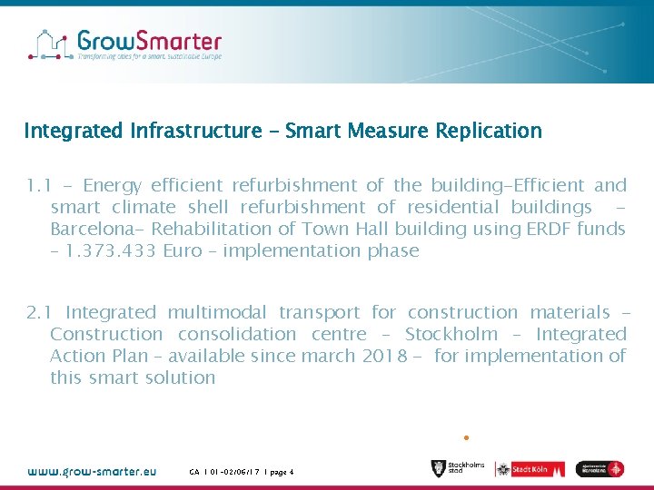 Integrated Infrastructure – Smart Measure Replication 1. 1 - Energy efficient refurbishment of the