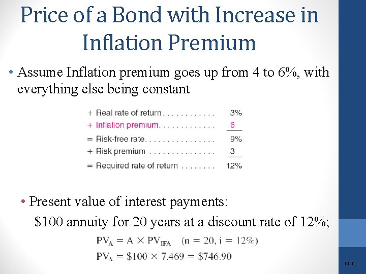 Price of a Bond with Increase in Inflation Premium • Assume Inflation premium goes