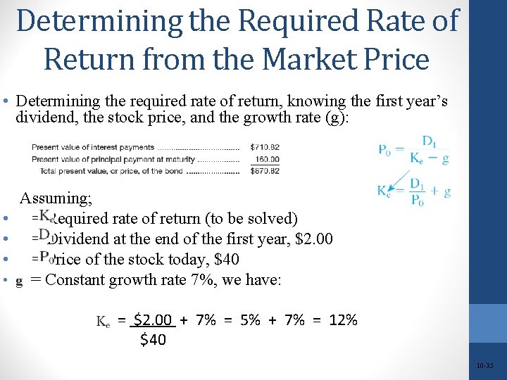 Determining the Required Rate of Return from the Market Price • Determining the required