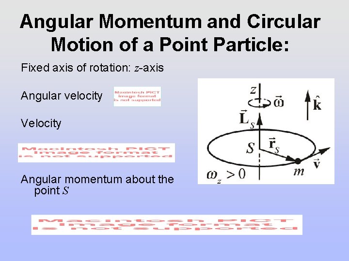 Angular Momentum and Circular Motion of a Point Particle: Fixed axis of rotation: z-axis Angular Momentum and Circular Motion of a Point Particle: Fixed axis of rotation: z-axis