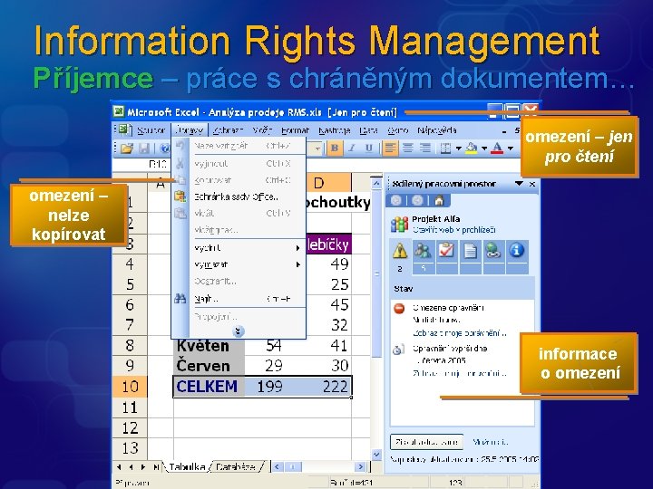 Information Rights Management Příjemce – práce s chráněným dokumentem… omezení – jen pro čtení