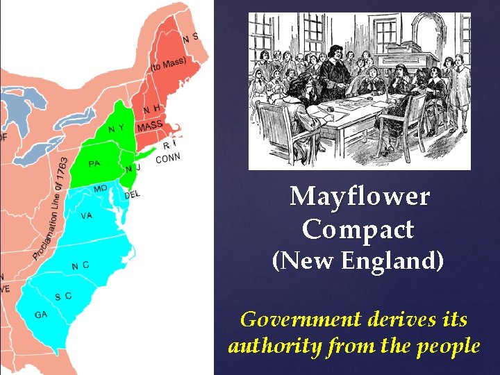 Mayflower Compact (New England) Government derives its authority from the people 