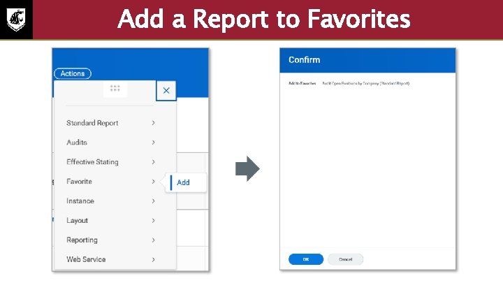 Add a Report to Favorites Screenshot of the actions button with the drop down