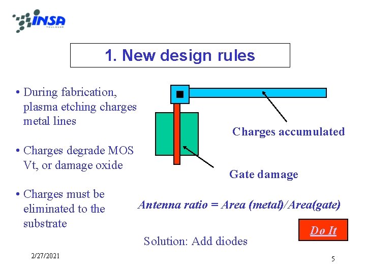 1. New design rules • During fabrication, plasma etching charges metal lines • Charges