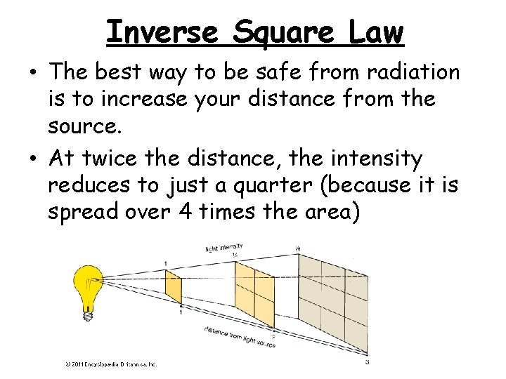 Inverse Square Law • The best way to be safe from radiation is to