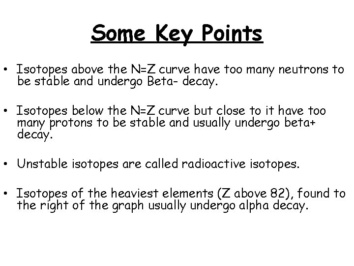 Some Key Points • Isotopes above the N=Z curve have too many neutrons to