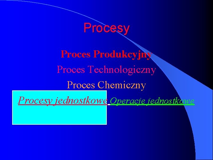 Procesy Proces Produkcyjny Proces Technologiczny Proces Chemiczny Procesy jednostkowe Operacje jednostkowe 