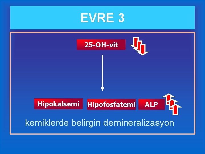 EVRE 3 25 -OH-vit Hipokalsemi Hipofosfatemi ALP kemiklerde belirgin demineralizasyon 