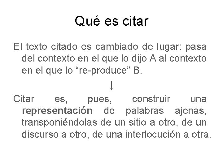 Qué es citar El texto citado es cambiado de lugar: pasa del contexto en