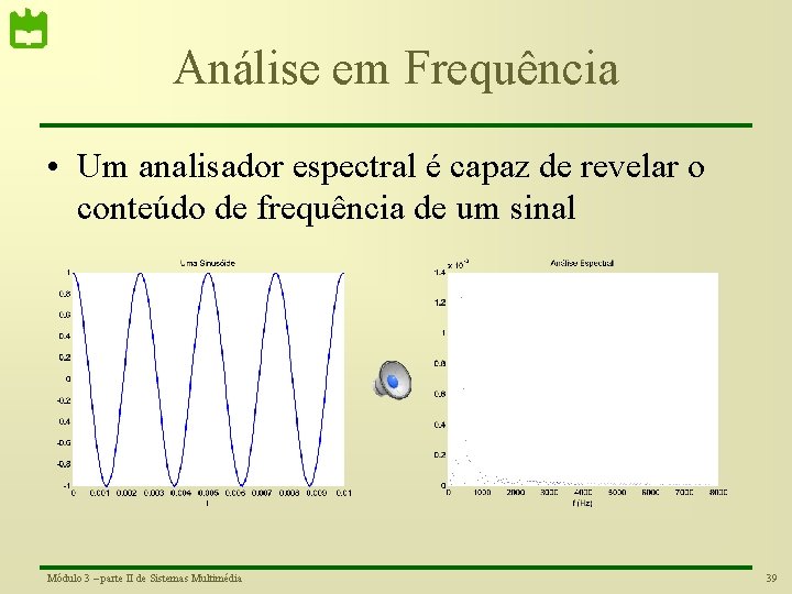 Análise em Frequência • Um analisador espectral é capaz de revelar o conteúdo de