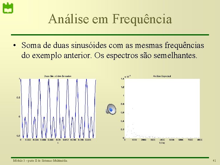 Análise em Frequência • Soma de duas sinusóides com as mesmas frequências do exemplo