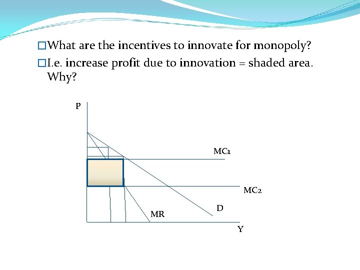 �What are the incentives to innovate for monopoly? �I. e. increase profit due to