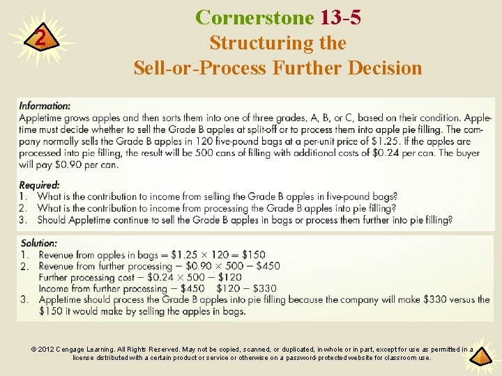 2 Cornerstone 13 -5 Structuring the Sell-or-Process Further Decision © 2012 Cengage Learning. All