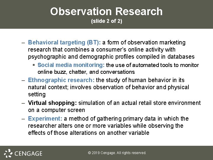 Observation Research (slide 2 of 2) – Behavioral targeting (BT): a form of observation
