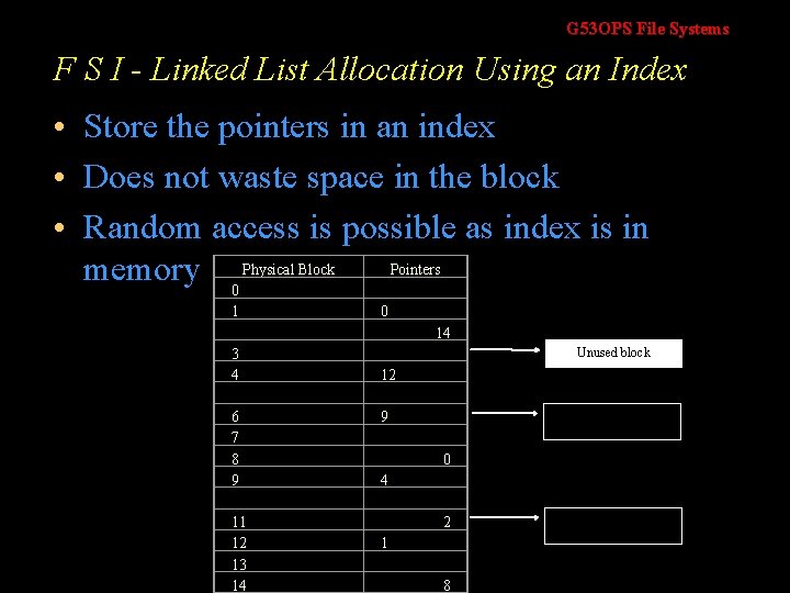 G 53 OPS File Systems F S I - Linked List Allocation Using an G 53 OPS File Systems F S I - Linked List Allocation Using an