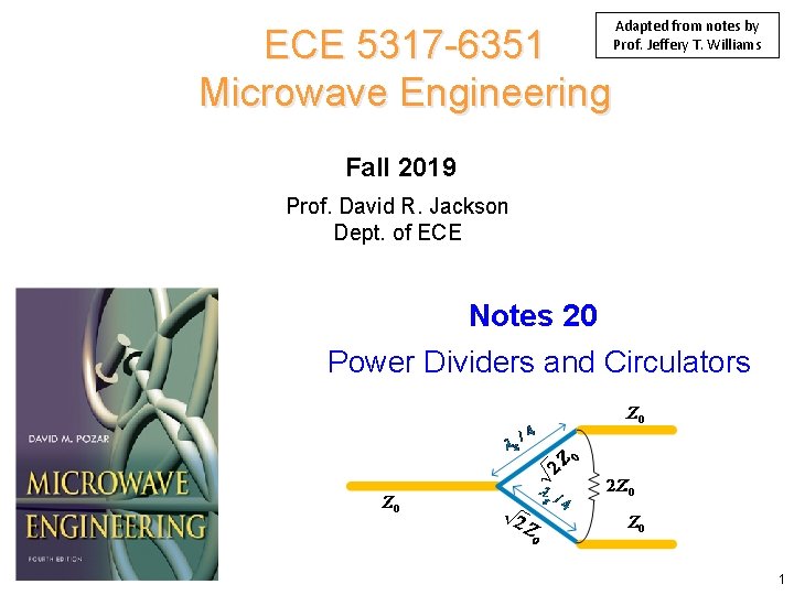 ECE 5317 -6351 Microwave Engineering Adapted from notes by Prof. Jeffery T. Williams Fall