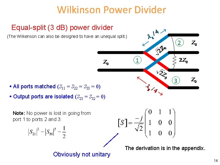 Wilkinson Power Divider Equal-split (3 d. B) power divider (The Wilkenson can also be