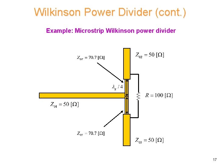 Wilkinson Power Divider (cont. ) Example: Microstrip Wilkinson power divider 17 