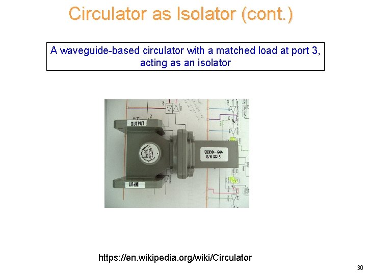 Circulator as Isolator (cont. ) A waveguide-based circulator with a matched load at port