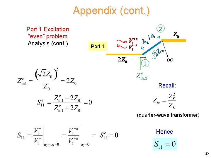 Appendix (cont. ) Port 1 Excitation “even” problem Analysis (cont. ) Port 1 Recall: