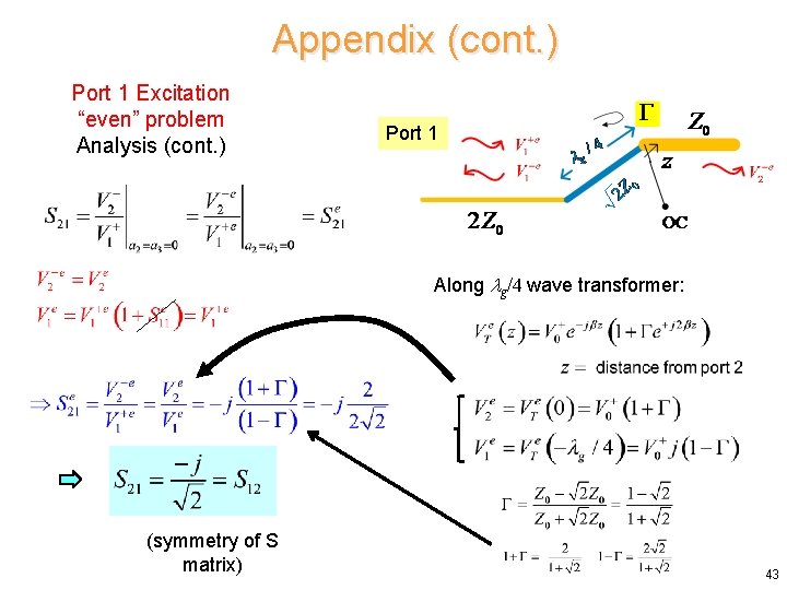 Appendix (cont. ) Port 1 Excitation “even” problem Analysis (cont. ) Port 1 Along