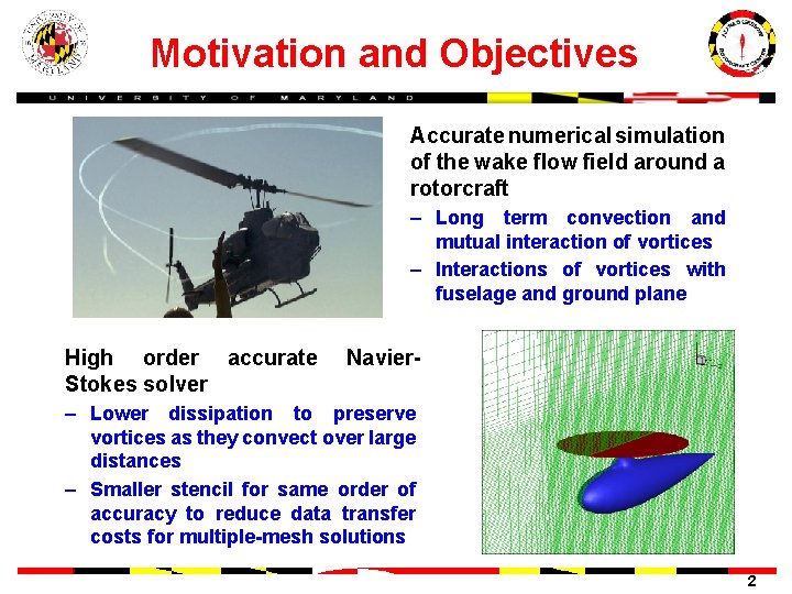 Motivation and Objectives Accurate numerical simulation of the wake flow field around a rotorcraft