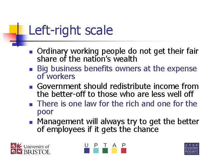 Left-right scale n n n Ordinary working people do not get their fair share