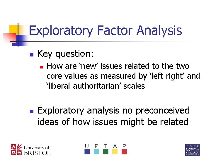 Exploratory Factor Analysis n Key question: n n How are ‘new’ issues related to