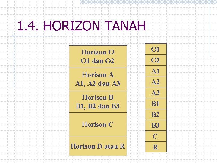 1. 4. HORIZON TANAH Horizon O O 1 dan O 2 Horison A A