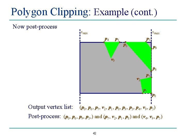 Polygon Clipping: Example (cont. ) Now post-process xmin xmax p 4 p 5 p