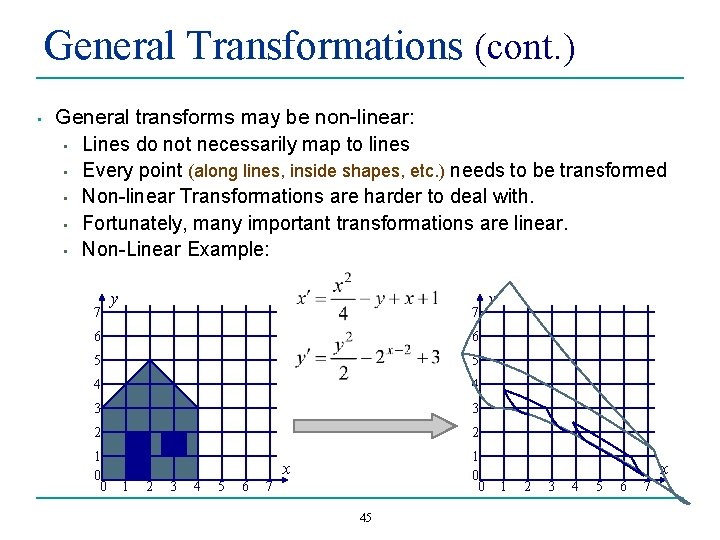 General Transformations (cont. ) • General transforms may be non-linear: • Lines do not