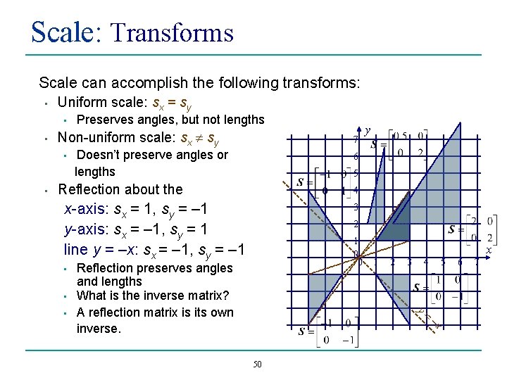 Scale: Transforms Scale can accomplish the following transforms: • Uniform scale: sx = sy