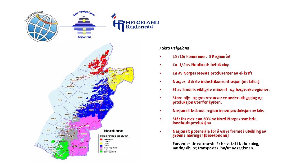 Fakta Helgeland • 18 (16) Kommuner, 3 Regionråd • Ca. 1/3 av Nordlands befolkning