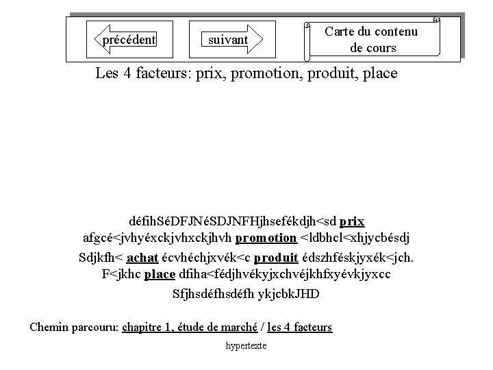 précédent suivant Carte du contenu de cours Les 4 facteurs: prix, promotion, produit, place
