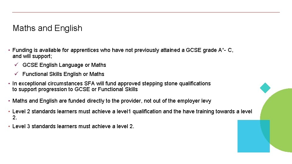 Maths and English • Funding is available for apprentices who have not previously attained