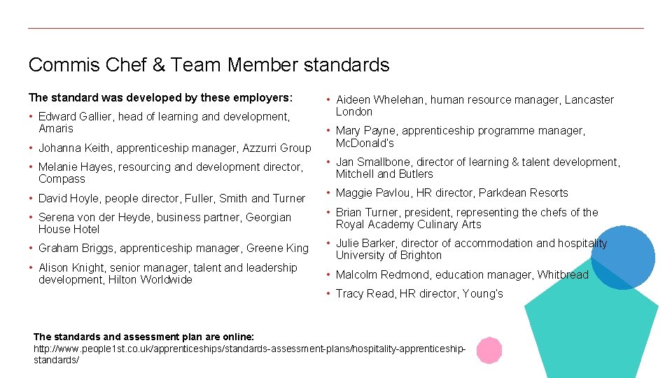 Commis Chef & Team Member standards The standard was developed by these employers: •