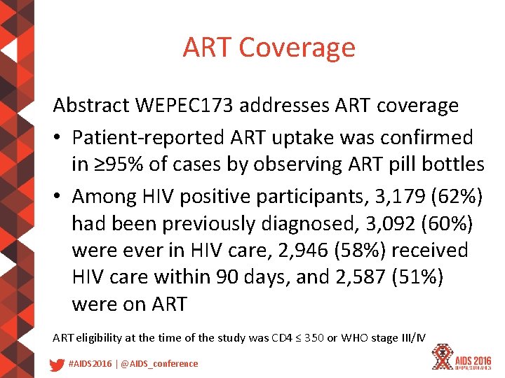 ART Coverage Abstract WEPEC 173 addresses ART coverage • Patient‐reported ART uptake was confirmed