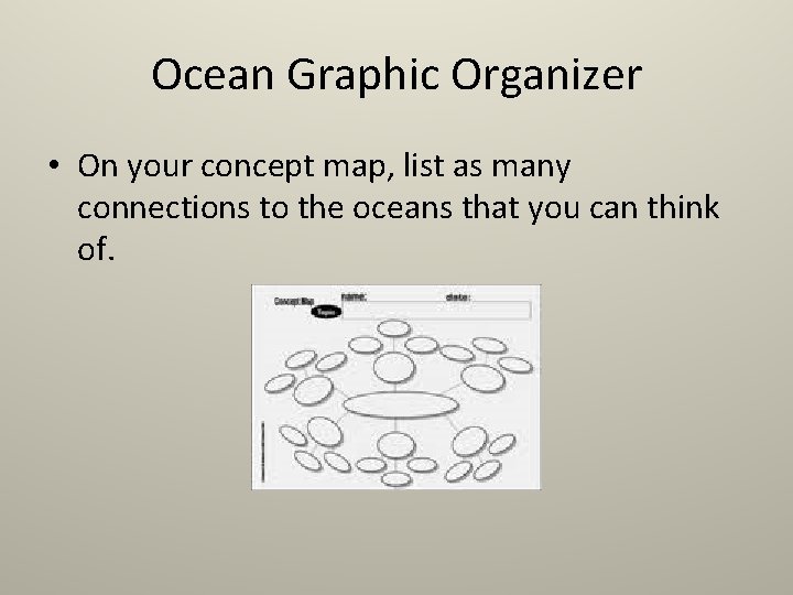 Ocean Graphic Organizer • On your concept map, list as many connections to the