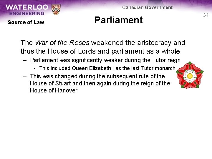 Canadian Government Source of Law Parliament The War of the Roses weakened the aristocracy