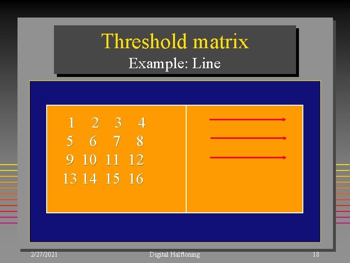 Threshold matrix Example: Line 1 2 5 6 9 10 13 14 2/27/2021 3 Threshold matrix Example: Line 1 2 5 6 9 10 13 14 2/27/2021 3