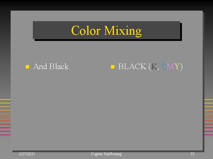 Color Mixing n And Black 2/27/2021 n BLACK (K, CMY) Digital Halftoning 35 