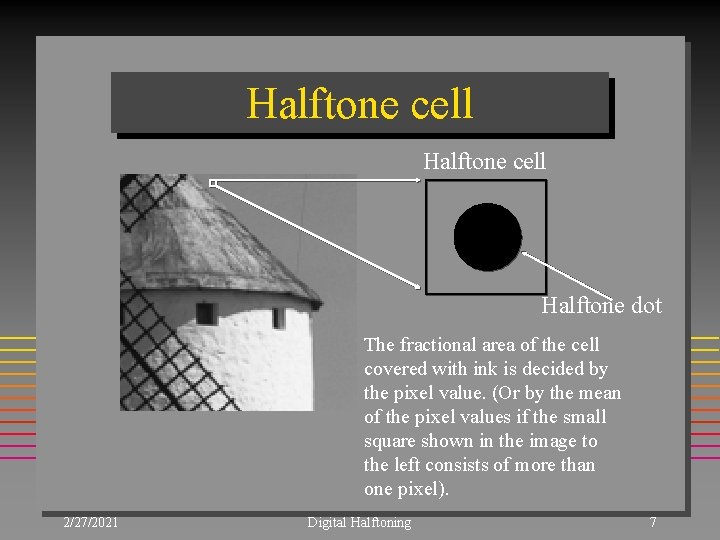 Halftone cell Halftone dot The fractional area of the cell covered with ink is