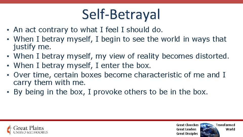 Self-Betrayal • An act contrary to what I feel I should do. • When Self-Betrayal • An act contrary to what I feel I should do. • When