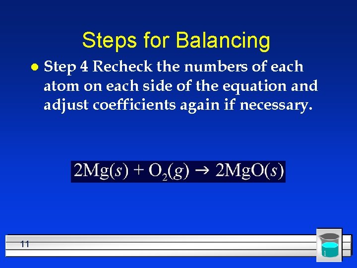 Steps for Balancing l Step 4 Recheck the numbers of each atom on each