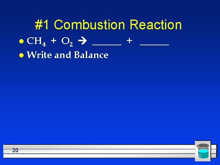 #1 Combustion Reaction CH 4 + O 2 ______ + ______ l Write and