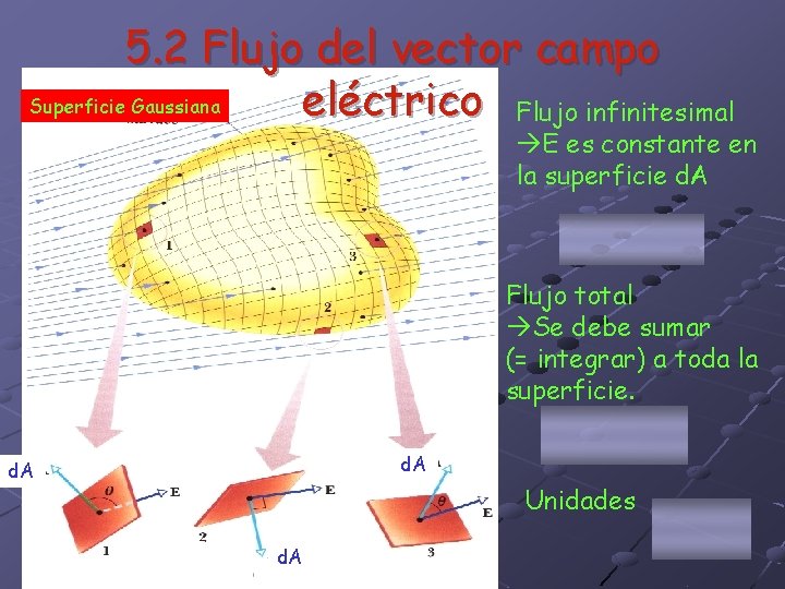 5. 2 Flujo del vector campo Superficie Gaussiana eléctrico Flujo infinitesimal E es constante 5. 2 Flujo del vector campo Superficie Gaussiana eléctrico Flujo infinitesimal E es constante