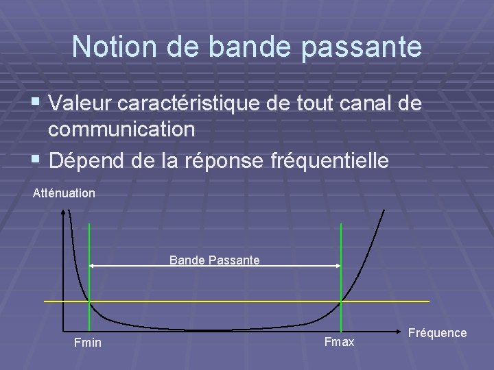 Notion de bande passante § Valeur caractéristique de tout canal de communication § Dépend