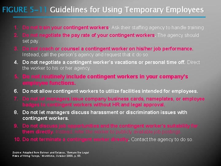 FIGURE 5– 11 Guidelines for Using Temporary Employees 1. Do not train your contingent